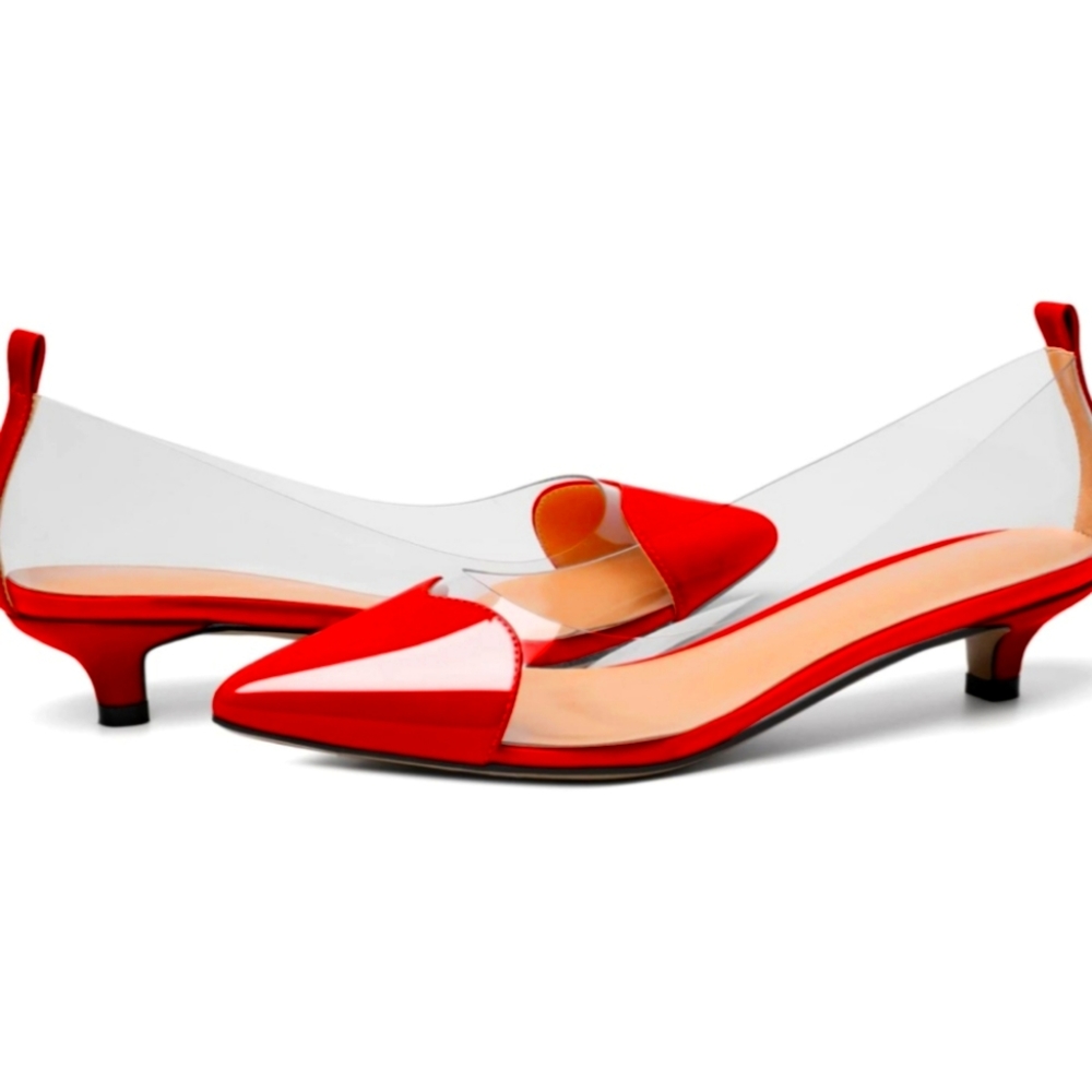 Womens Kitten Heel Transparent Pumps